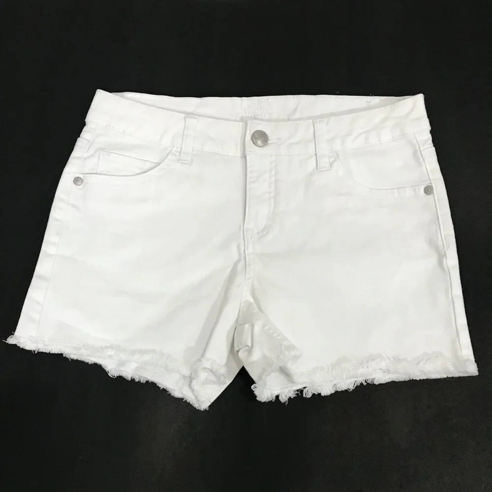Justice White Denim Raw Hem Shorts Size 16